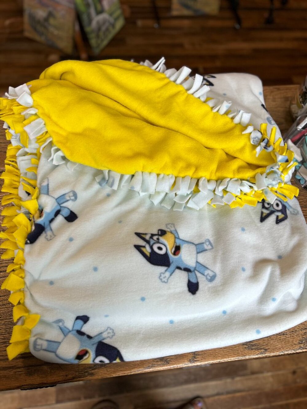 Handmade Bluey Fleece Tie Blanket - Large Throw (Twin) Size